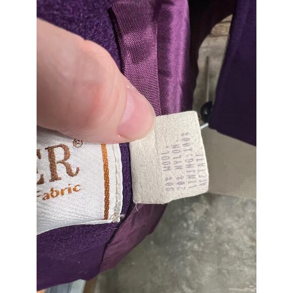 wool coat overcoat vintage double breasted purple - Picture 11 of 14